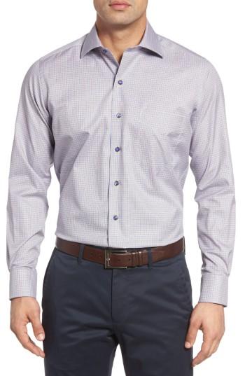 Men's David Donahue Regular Fit Microcheck Sport Shirt - Blue