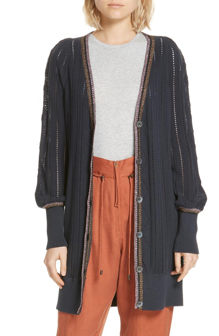Women's Apiece Apart Palma Puff Sleeve Long Cardigan - Blue