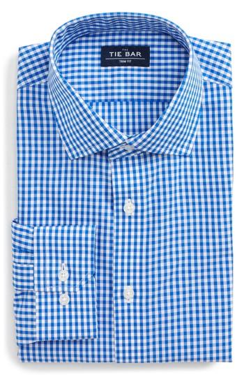 Men's The Tie Bar Trim Fit Check Dress Shirt .5 - 32/33 - Blue