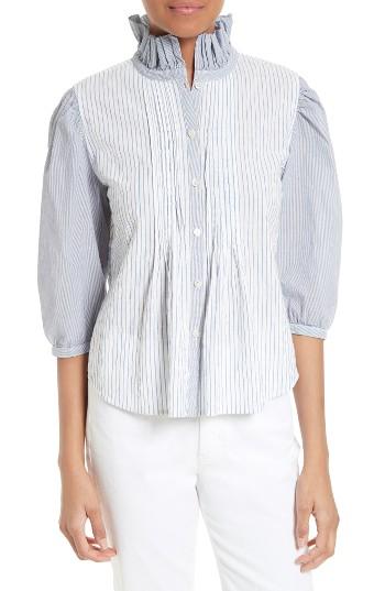 Women's La View Rebecca Taylor Mixed Stripe Ruffle Neck Top