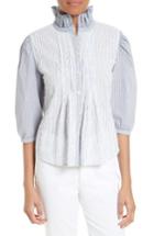 Women's La View Rebecca Taylor Mixed Stripe Ruffle Neck Top