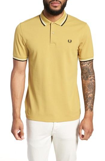Men's Fred Perry Extra Trim Fit Twin Tipped Pique Polo, Size - Yellow