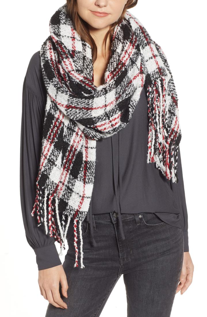 Women's Free People Emerson Plaid Scarf, Size - Ivory