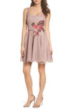 Women's Sequin Hearts Applique Mesh Fit & Flare Dress - Pink