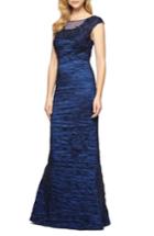 Women's Alex Evenings Embellished Illusion Shirred Gown - Blue