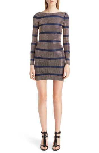 Women's Balmain Embellished Stripe Minidress Us / 38 Fr - Metallic