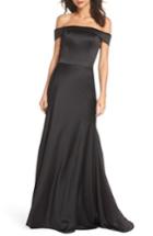 Women's La Femme Satin Off The Shoulder Gown - Black