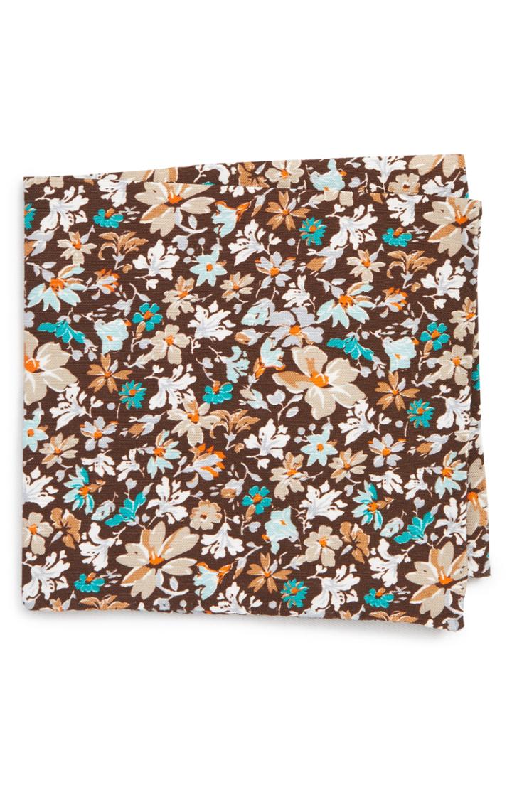 Men's Eton Floral Cotton & Silk Pocket Square, Size - Brown