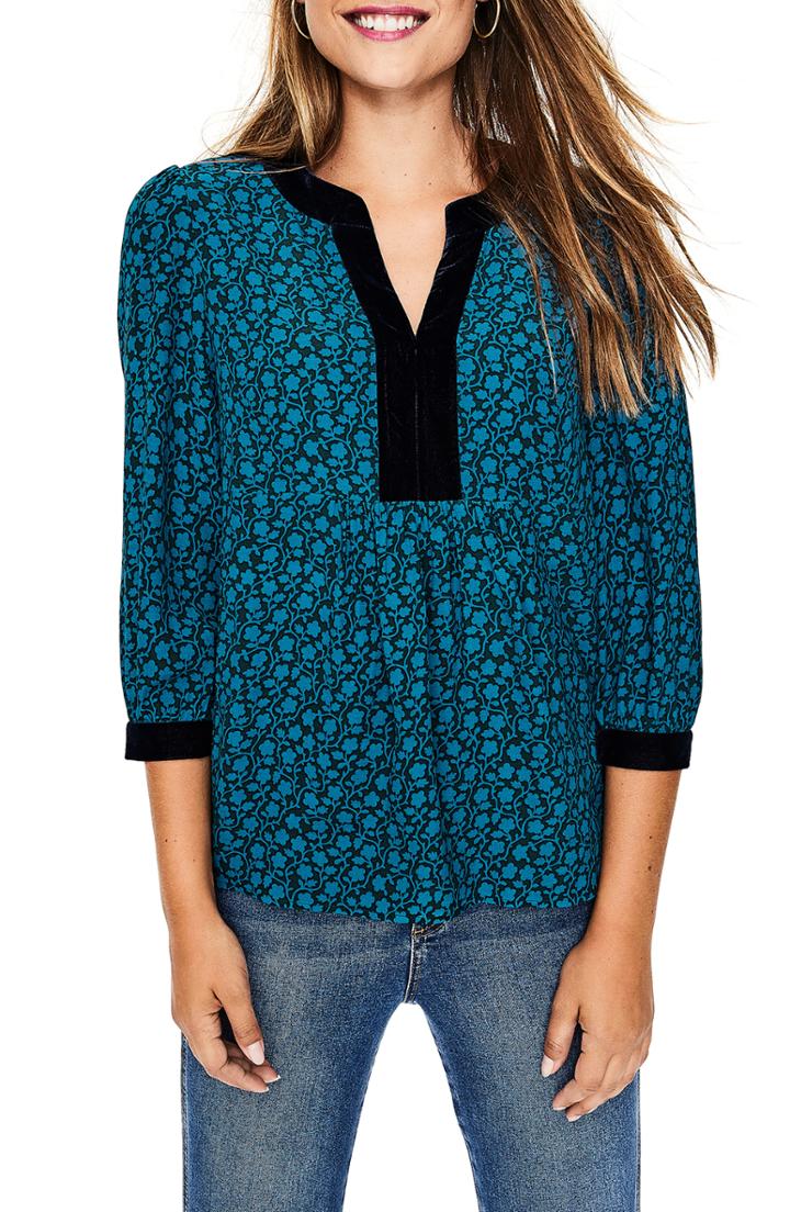 Women's Boden Annabelle Velvet Trim Top - Blue