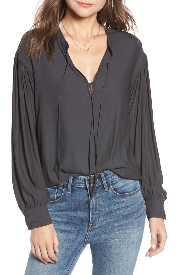 Women's Treasure & Bond Tie Front Shirt - Grey