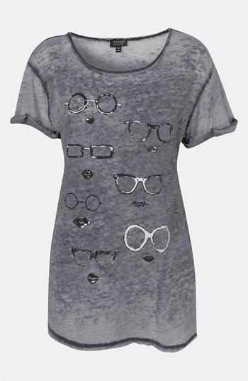 Topshop 'specs' Graphic Tee Grey 4