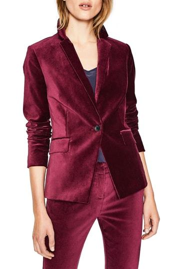 Women's Boden Stretch Velvet Blazer - Burgundy