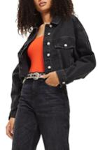 Women's Topshop Raw Edge Crop Denim Jacket Us (fits Like 0) - Black