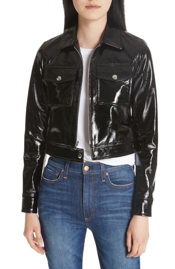 Women's L'agence Lex Patent Leather Crop Jacket - Black