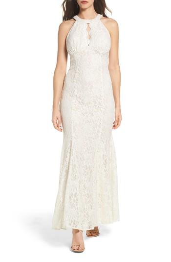 Women's Morgan & Co. Scallop Detail Lace Gown /6 - Ivory