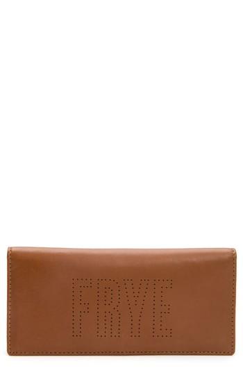 Women's Frye Carson Perforated Logo Slim Leather Wallet - Brown