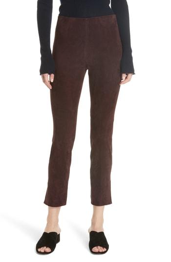 Women's Vince Stretch Suede Split Hem Crop Pants - Burgundy