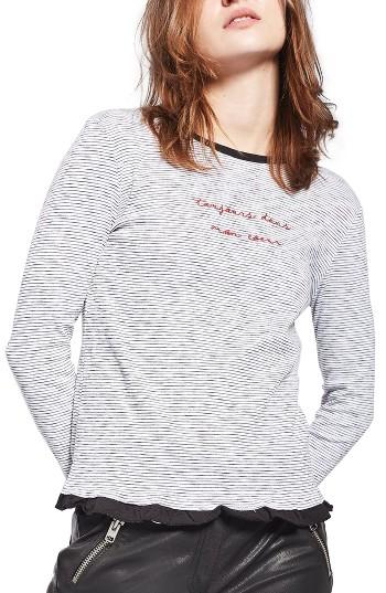 Women's Topshop Ruffle Trim French Stripe Tee
