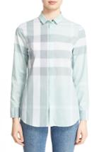 Women's Burberry Check Print Cotton Shirt - Blue/green