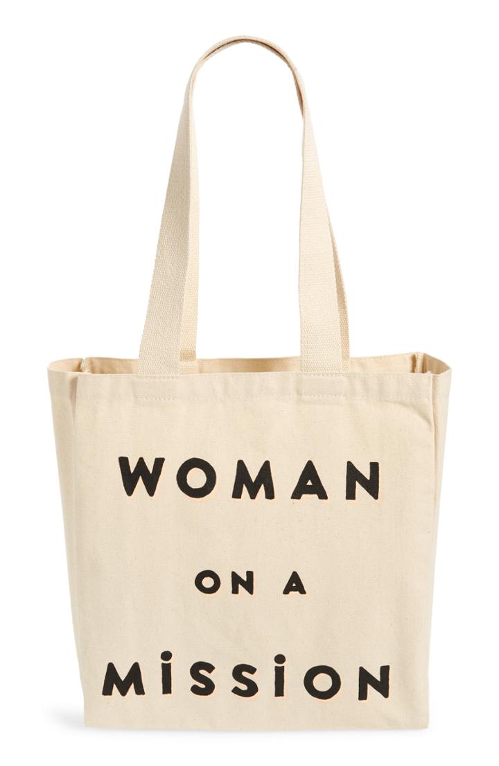 Feed Woman On A Mission Canvas Tote - White