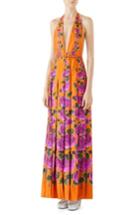 Women's Gucci Rose Print Silk Halter Maxi Dress Us / 38 It - Orange