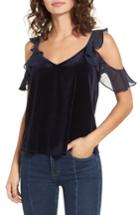 Women's Ruffle Cold Shoulder Velvet Top - Blue