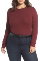 Petite Women's Halogen Skivvy Fine Rib Crewneck Tee P - Burgundy