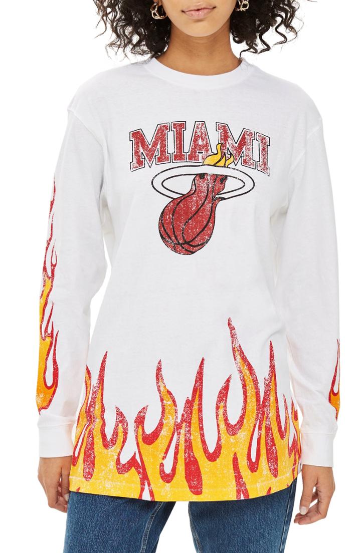 Women's Topshop X Unk Miami Heat Flame Long Sleeve Tee - White