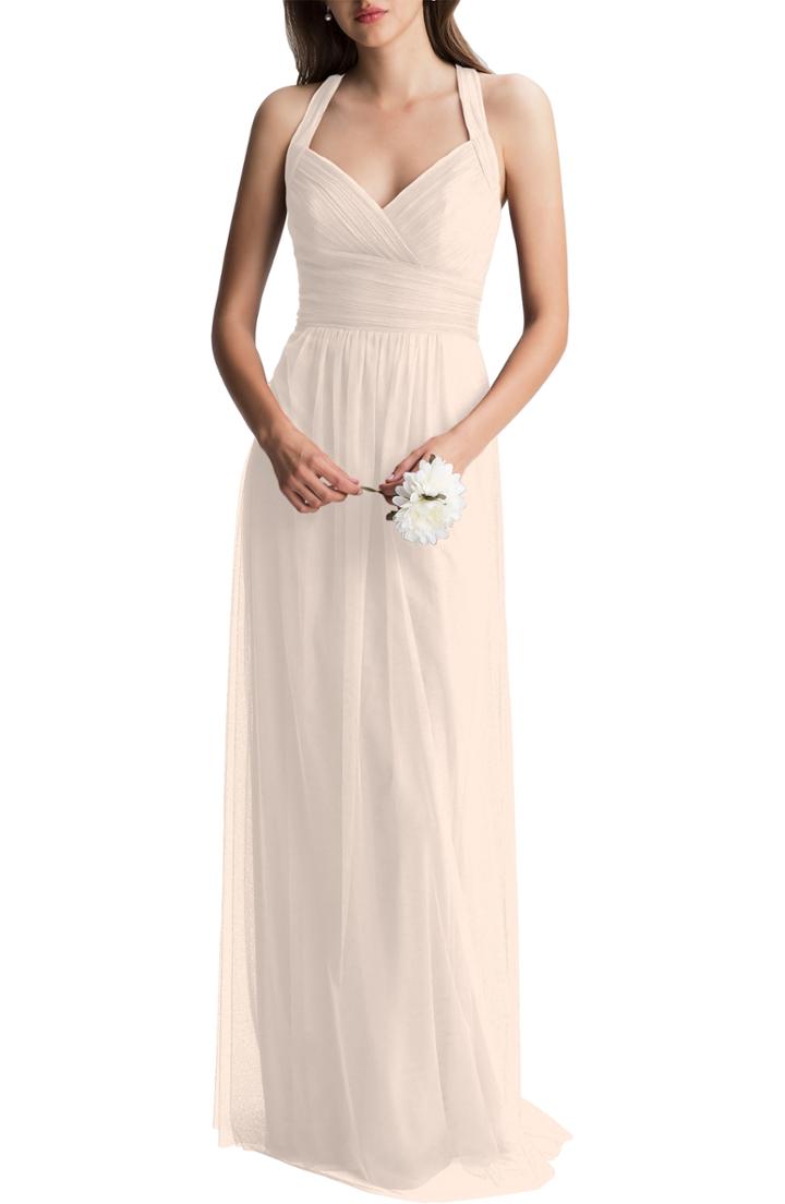 Women's #levkoff Crisscross Strap English Net A-line Gown (similar To 16w) - Pink
