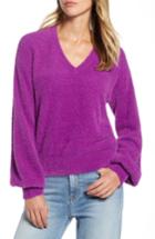 Women's Halogen V-neck Fuzzy Sweater - Purple