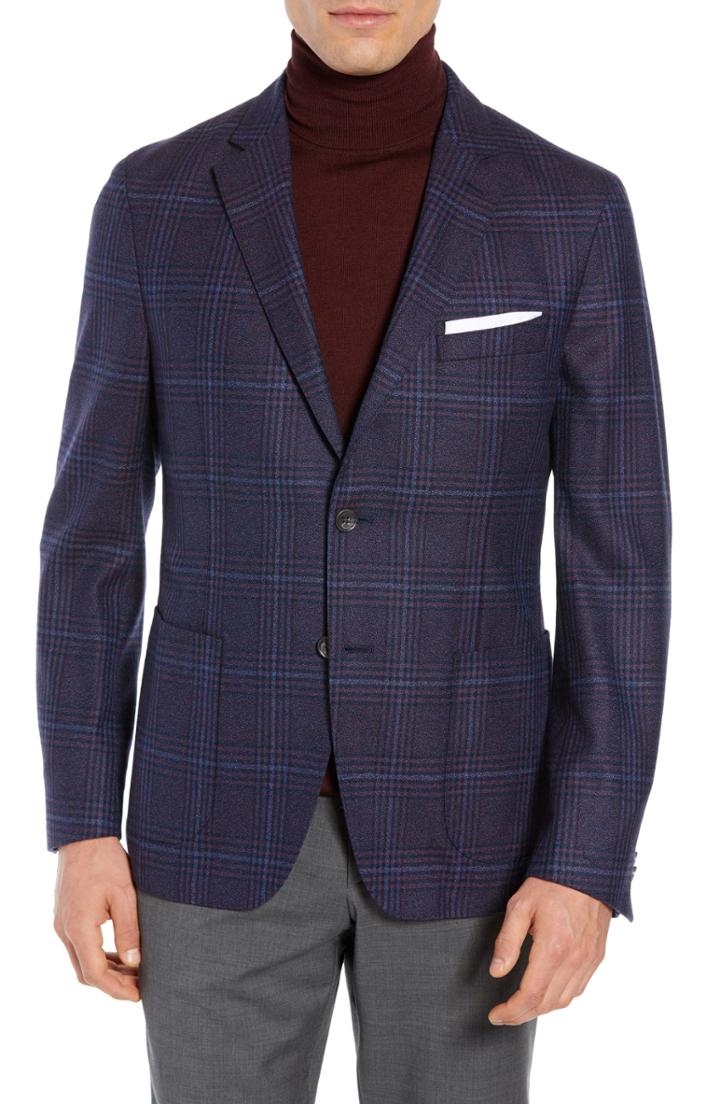 Men's Flynt Regular Fit Plaid Super 100s Wool Sport Coat - Blue