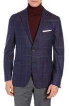 Men's Flynt Regular Fit Plaid Super 100s Wool Sport Coat - Blue
