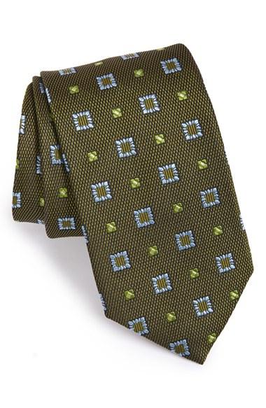 Men's David Donahue Geometric Silk Tie, Size - Green