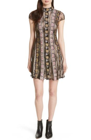 Women's Alice + Olivia Gwyneth Embroidered Floral Dress - Black