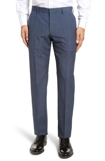 Men's Boss Genesis Flat Front Trim Fit Wool Trousers R - Blue