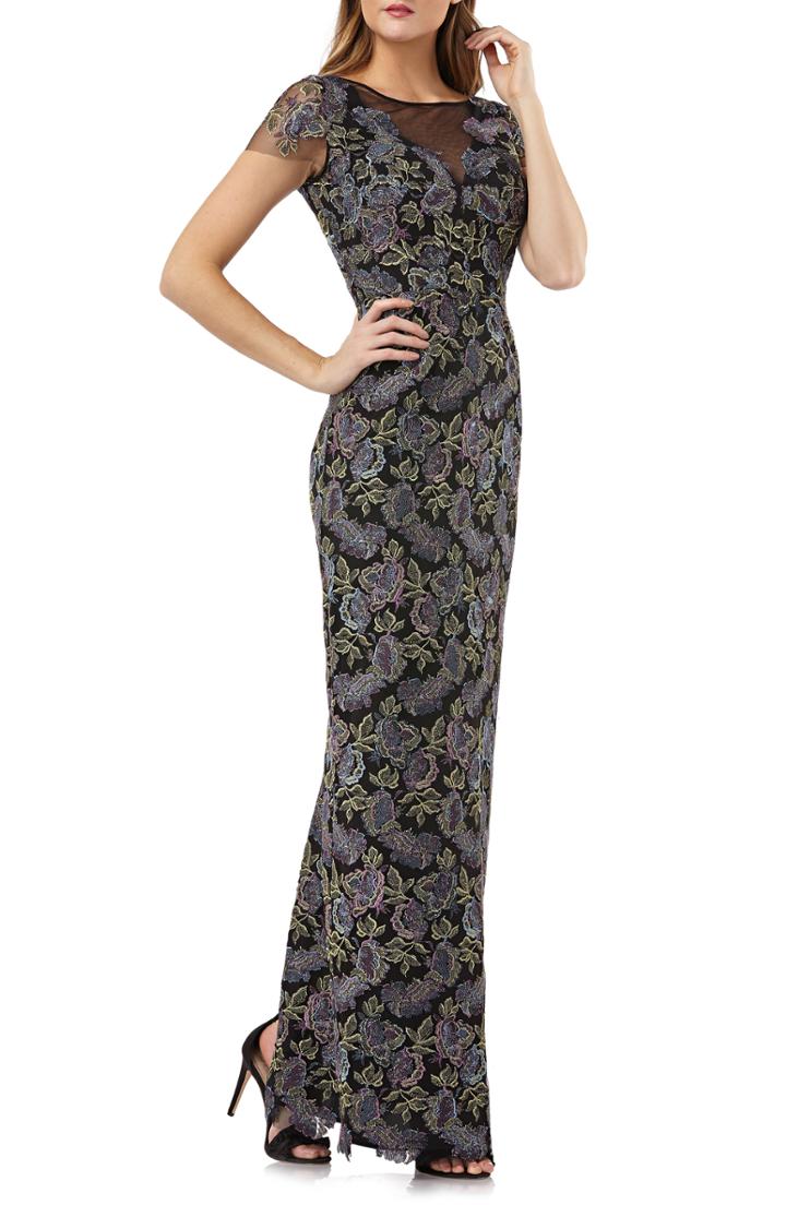 Women's Js Collections Metallic Floral Embroidered Gown