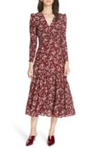 Women's Rebecca Taylor Tilda Floral Midi Silk Dress - Burgundy