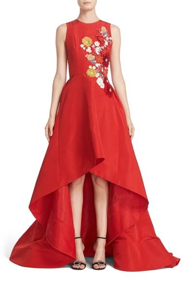 Women's Reem Acra Embellished Applique Silk Faille High/low Gown