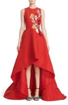 Women's Reem Acra Embellished Applique Silk Faille High/low Gown