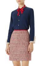 Women's Gucci Ruffle Silk Tie Neck Blouse Us / 40 It - Blue