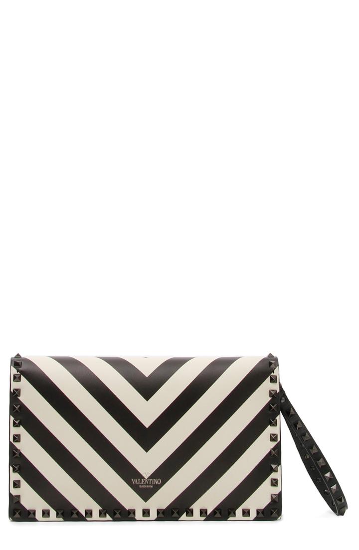 Valentino Garavani Rockstud Chevron Stripe Leather Clutch -