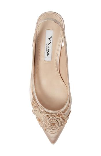 Women's Nina Taela Floral Embellished Slingback Pump .5 M - Metallic