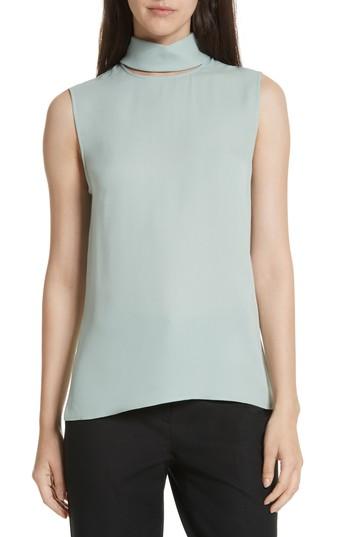 Women's Theory Classic Slit Collar Silk Top - Green