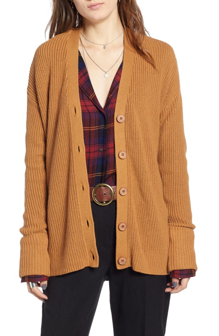 Women's Treasure & Bond Ribbed Cardigan Sweater - Brown