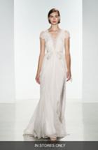 Women's Christos Bridal 'lainee' Silk Chiffon & Lace Cap Sleeve Gown, Size - Ivory