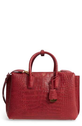 Mcm Medium Milla Croc Embossed Leather Tote - Red