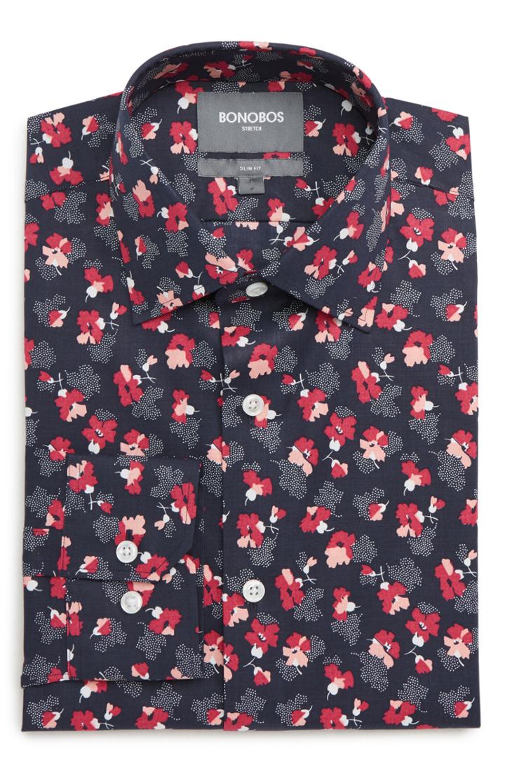 Men's Bonobos Pearl Slim Fit Stretch Floral Dress Shirt .5 33 - Red