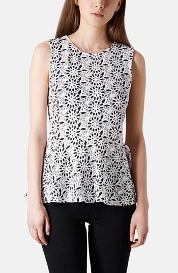Topshop Floral Burnout Peplum Top White