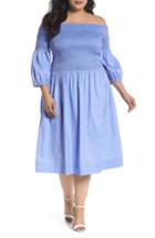 Women's Chelsea28 Off The Shoulder Smocked Bodice Midi Dress (similar To 12w) - Blue