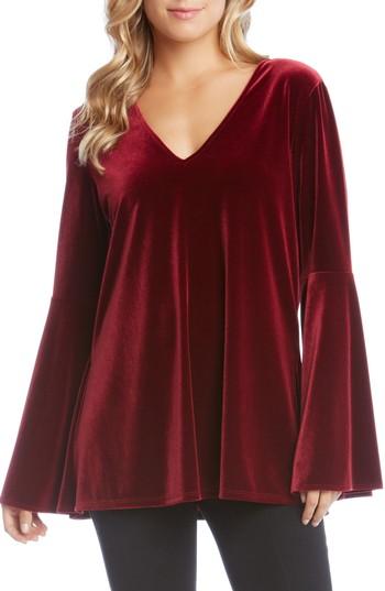 Women's Karen Kane Bell Sleeve Velvet Top - Burgundy
